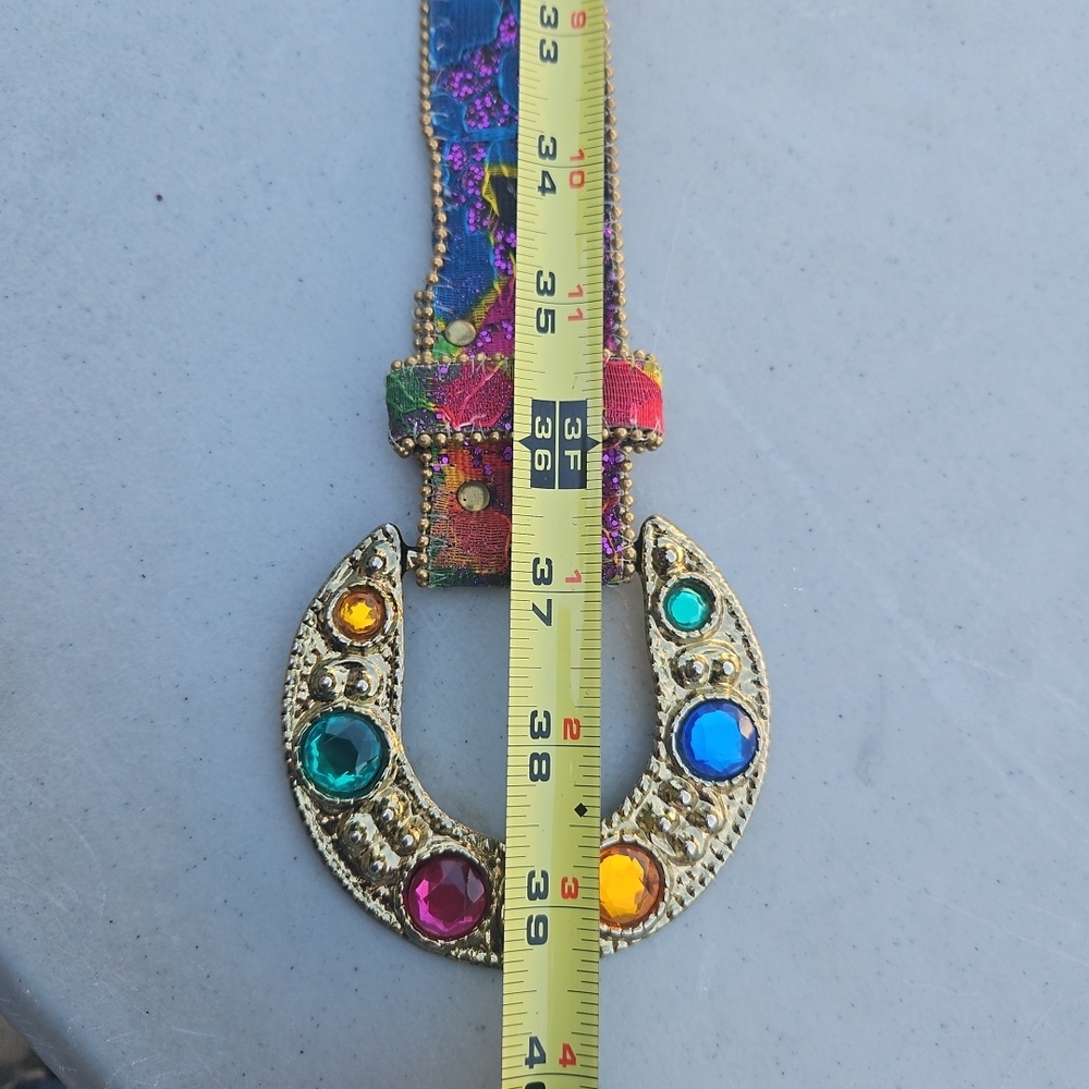 Vibrant Multicolor Women's Belt with Jeweled Buckle L - Picture 3 of 6
